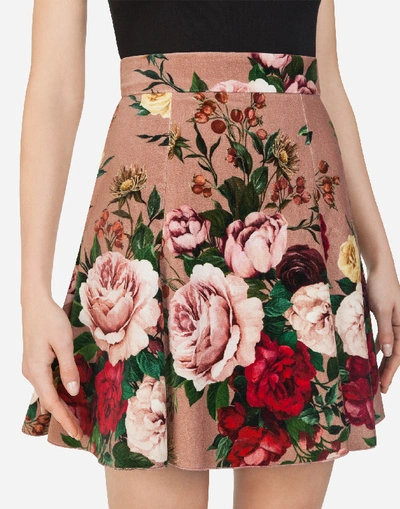 Shop Dolce & Gabbana Short Skirt In Baroque Rose-print Velvet In Multi-colored