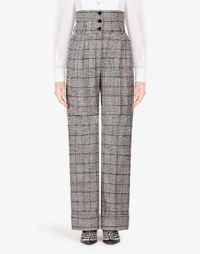 Shop Dolce & Gabbana High-waisted Prince Of Wales Flared Pants In Multicolored