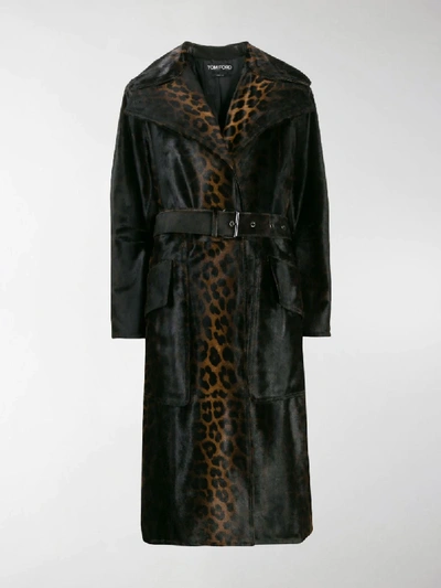 Shop Tom Ford Leopard Print Belted Coat In Brown