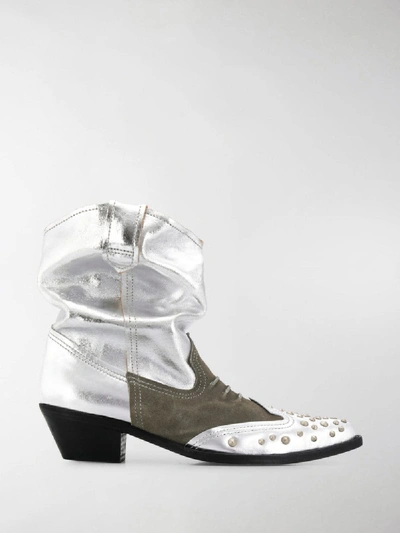 Shop Junya Watanabe Studded Cowboy Boots In Silver