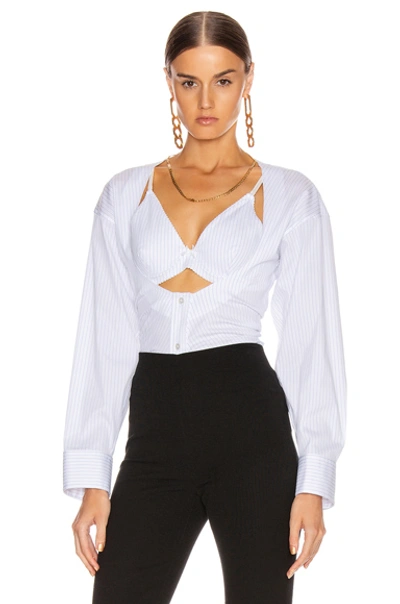 Shop Alexander Wang Fitted Poplin Twin Set Top In Blue Banker Stripe