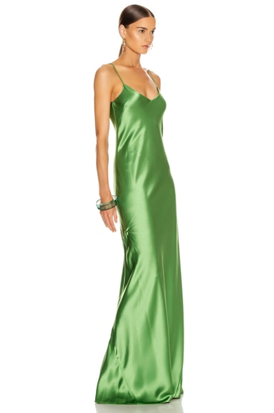 Shop Galvan Satin V Neck Slip Dress In Green In Jungle Green