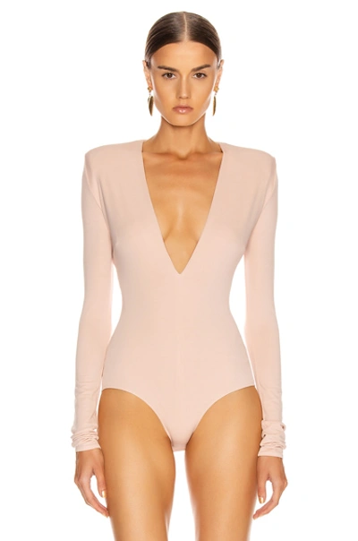 Shop Alexandre Vauthier Stretch Jersey Bodysuit In Powder