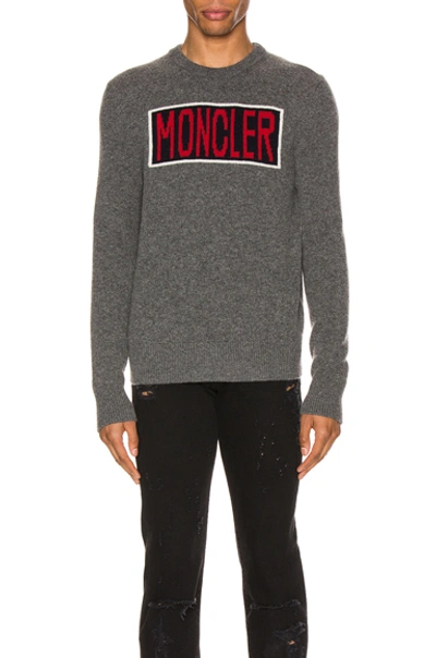 Shop Moncler Knit Crewneck Sweater In Grey