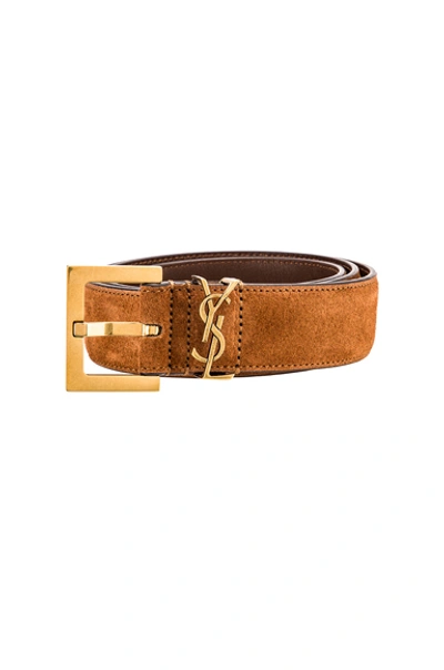 Shop Saint Laurent Light Suede Belt In Brick