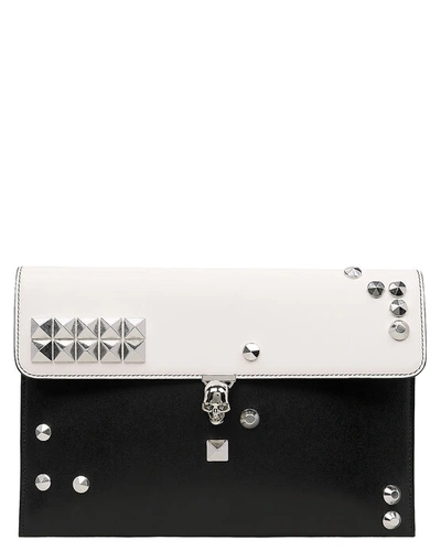 Shop Alexander Mcqueen Skull Two-tone Envelope Leather Clutch In Black/white