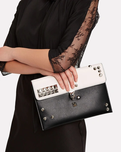 Shop Alexander Mcqueen Skull Two-tone Envelope Leather Clutch In Black/white