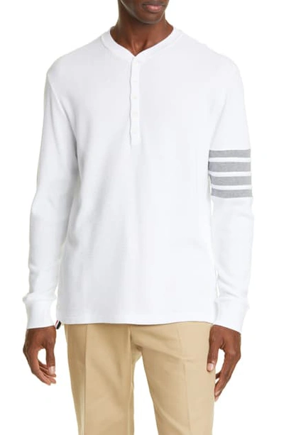 Shop Thom Browne Four Bar Waffle Weave Cotton Henley In White