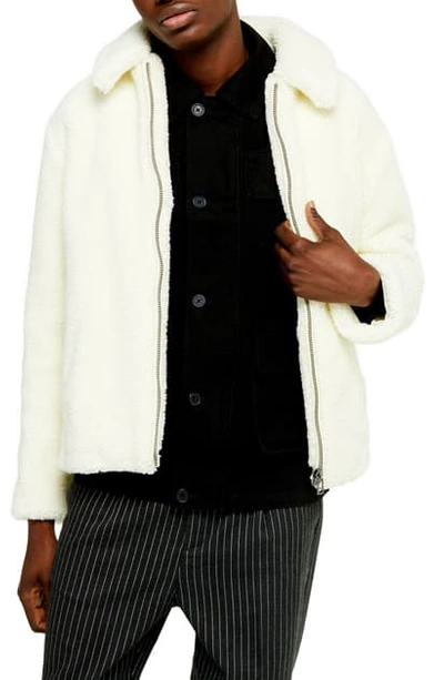 Shop Topman Slim Fit Faux Shearling Teddy Coat In Off White