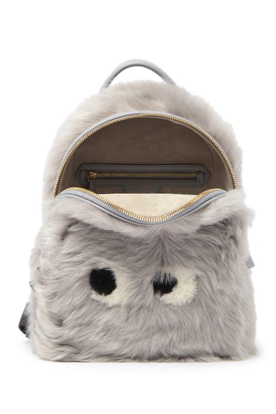 Shop Anya Hindmarch Mini Eyes Right In Genuine Shearling Backpack In Grey