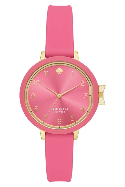 Shop Kate Spade Women's Park Row Silicone Strap Watch, 34mm In Pink/ Sunray/ Gold