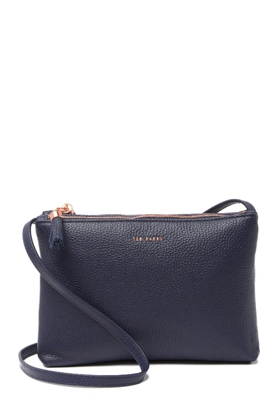 Shop Ted Baker Macey Double Zip Leather Crossbody Bag In Navy