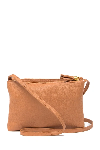 Shop Ted Baker Macey Double Zip Leather Crossbody Bag In Tan