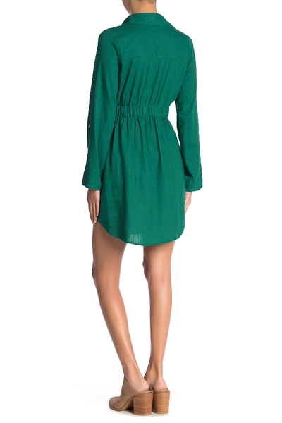 Shop Blu Pepper Rolled Sleeve Shirt Dress In Green