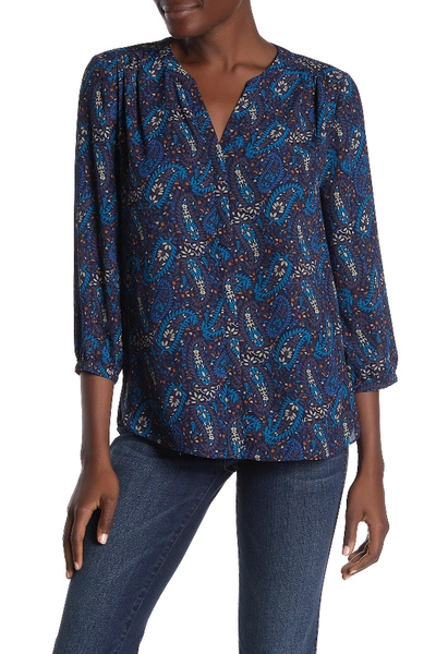 Shop Nydj Pleat Back 3/4 Sleeve Blouse In Pais Peaco