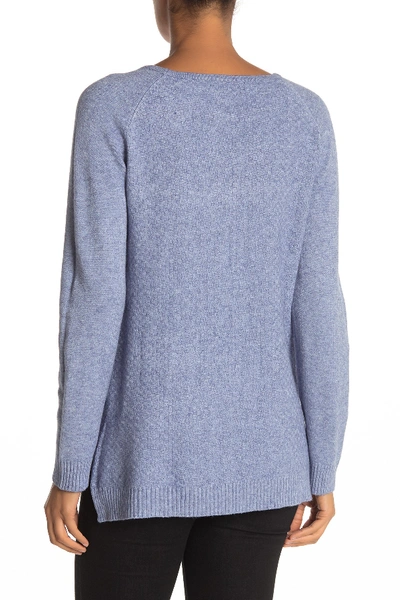 Shop Cyrus Modern High/low Cable Knit Sweater In Denim Blue