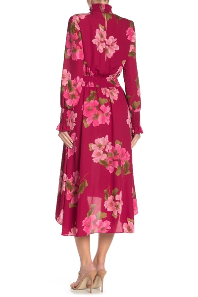Shop Nanette Lepore Long Sleeve Mock Neck Printed High/low Dress In Sanpin1602