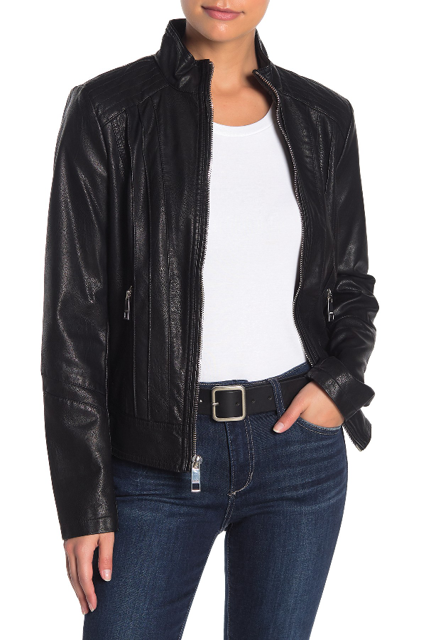 black leather guess jacket