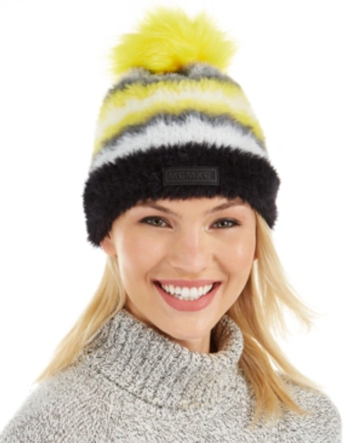 Shop Steve Madden Brushed Knit Chevron Beanie In Neon Yellow