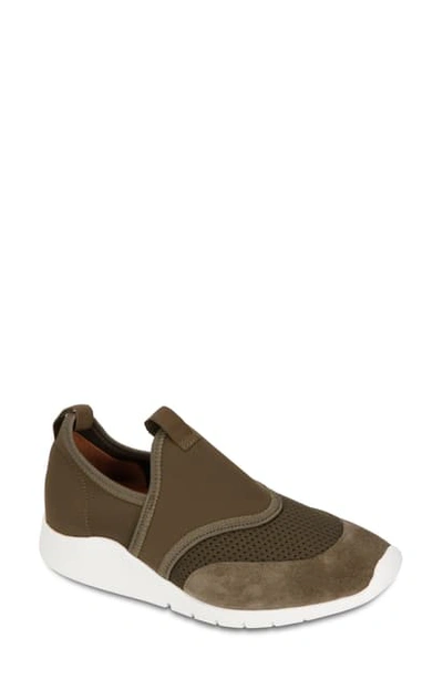 Shop Gentle Souls By Kenneth Cole Raina Lite Sporty Slip-on Sneaker In Olive Suede/ Fabric