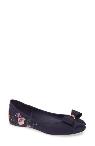 Shop Ted Baker Sually Flat In Navy Hedgerow Satin