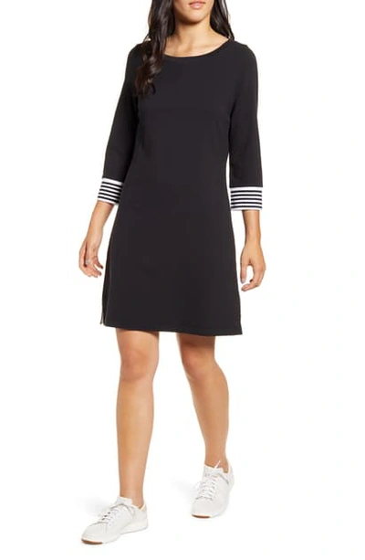 Shop Tommy Bahama Ottoman Stripe Cuff Cotton Shift Dress In Black