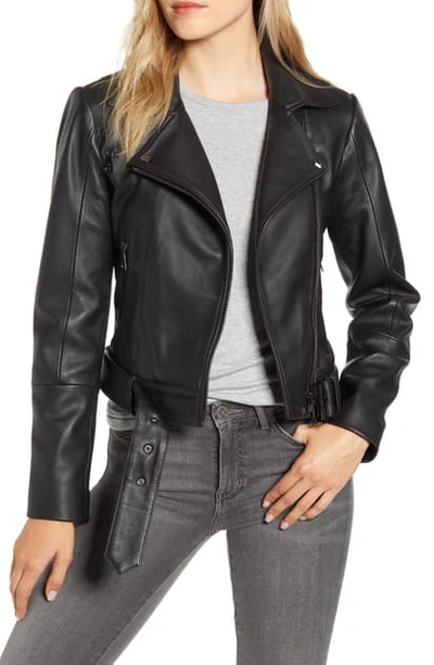 Shop Ted Baker Samma Belted Leather Biker Jacket In Black