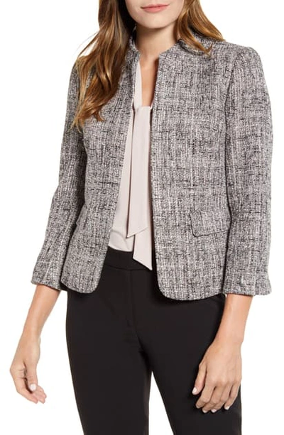 Shop Anne Klein Tweed Mandarin Collar Jacket In Anne Black/ Ballet Combo