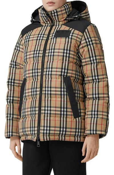 Shop Burberry Newbattle Reversible Vintage Check Down Puffer Coat In Archive Beige Ip Chk