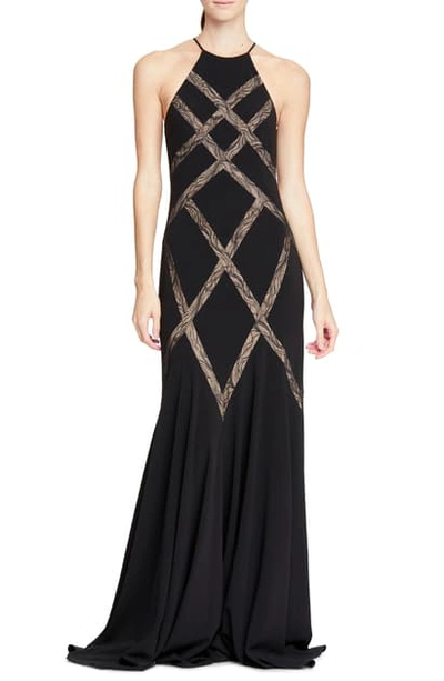 Shop Halston Heritage Halson Heritage Lace Inset Gown In Black