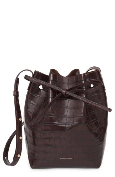 Shop Mansur Gavriel Mini Croc Embossed Leather Bucket Bag In Classic