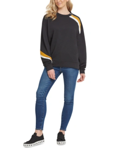 Shop Dkny Zip-shoulder Sweatshirt In Black/saffron/french Vanilla