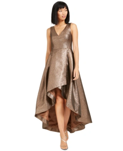 Shop Calvin Klein Metallic High-low Ball Gown In Copper