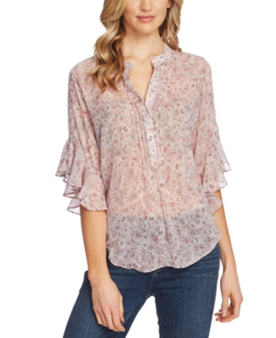 Shop Vince Camuto Floral-print Flutter-sleeve Top In Soft Pink