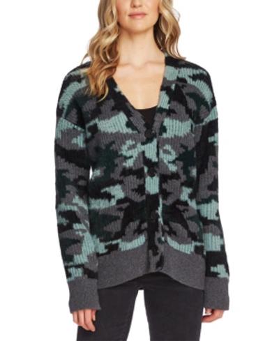 Shop Vince Camuto Textured Camo Cardigan Sweater In Medium Heather Grey