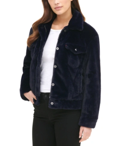 Shop Levi's Women's Faux Fur Trucker Jacket In Midnight