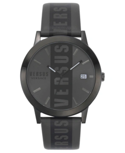 Shop Versus By Versace Men's Black Logo Leather Strap Watch 44mm
