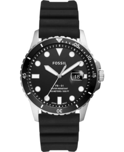 Shop Fossil Men's Blue Diver Black Silicone Strap Watch 42mm