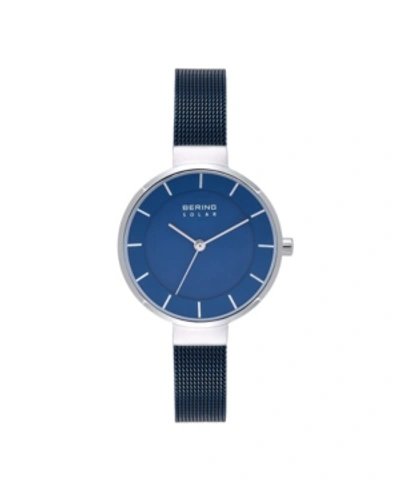 Shop Bering Women's Solar Powered Blue Stainless Steel Mesh Bracelet Watch 31mm