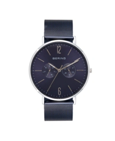 Shop Bering Men's Multi-function Blue Stainless Steel Mesh Bracelet Watch 40mm