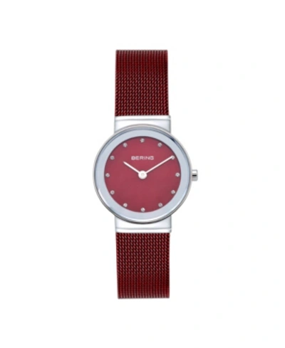 Shop Bering Women's Crystal Red Stainless Steel Mesh Bracelet Watch 26mm