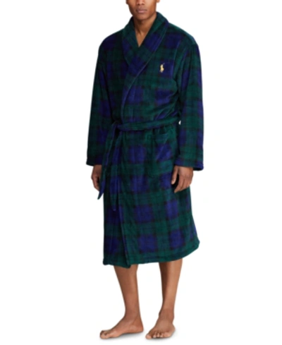 Shop Polo Ralph Lauren Men's Microfiber Plush Bath Robe In Blackwatch Plaid