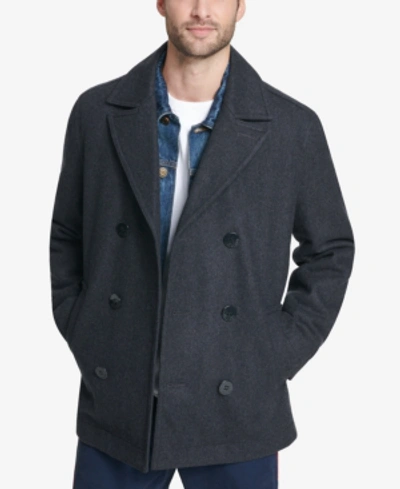 Shop Tommy Hilfiger Men's Wool Blend Peacoat With Scarf In Charcoal