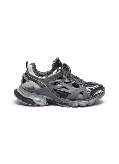 Shop Balenciaga 'track.2' Caged Patchwork Sneakers In Grey