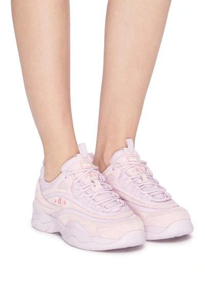 Shop Fila 'ray' Chunky Outsole Panelled Suede Sneakers In Pink
