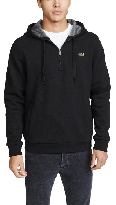 Shop Lacoste Half Zip Fleece Hoodie In Black