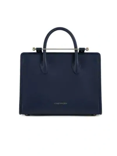Shop Strathberry Midi Leather Tote In Navy