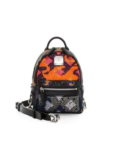 Shop Mcm Mini Lion Camo Crystal Crossbody Backpack In Multi