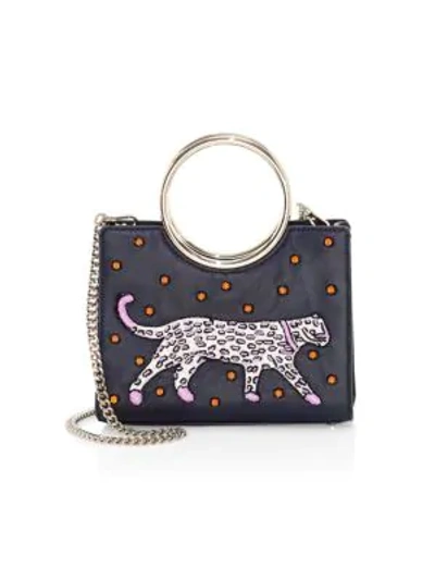 Shop Kate Spade Mini Sam Embellished-panther Leather Bracelet Bag In Multi