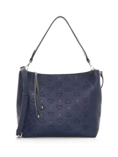 Shop Mcm Klara Monogram Leather Hobo Bag In Navy